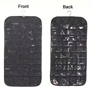 New Jewelry Hanging Organizer Unisex Black Double Sided 80 Pocket Bag